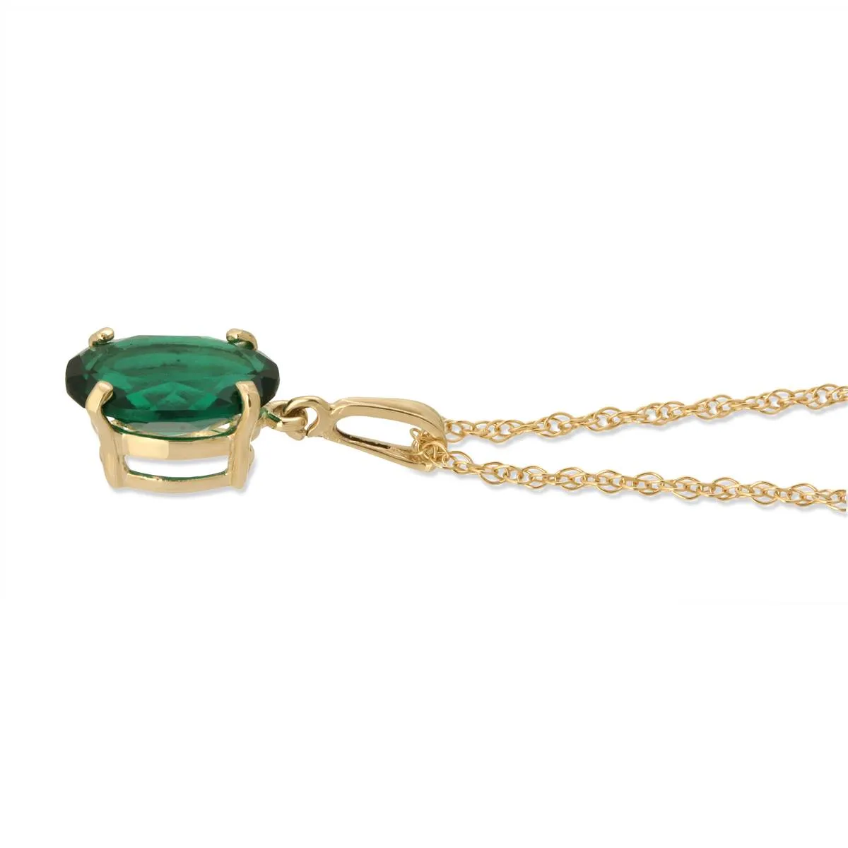 14K Solid Yellow Gold Necklace With Oval Shape 1.90 ctw High Polished Genuine Emerald - Grade AAA