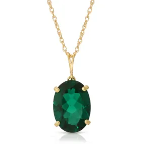 14K Solid Yellow Gold Necklace With Oval Shape 4.5 ctw High Polished Genuine Emerald - Grade AAA