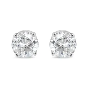 14K White Gold 1/3 Cttw Round Brilliant-Cut Near Colorless Diamond Classic 4-Prong Stud Earrings (H-I Color, I1-I2 Clarity)