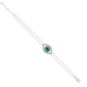 14k White Gold Chain Natural Emerald Evil Eye Charm Bracelet