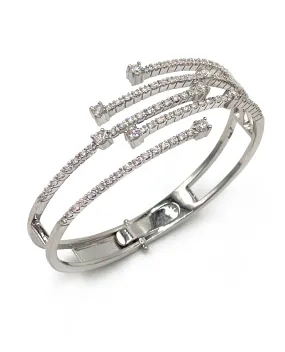 14K White Gold Multi Row Hinged Diamond Bangle