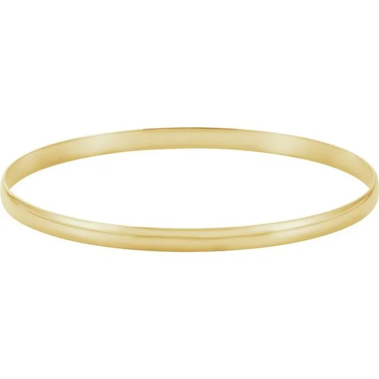 14K Yellow 4 mm Half Round Bangle 7 1/2" Bracelet