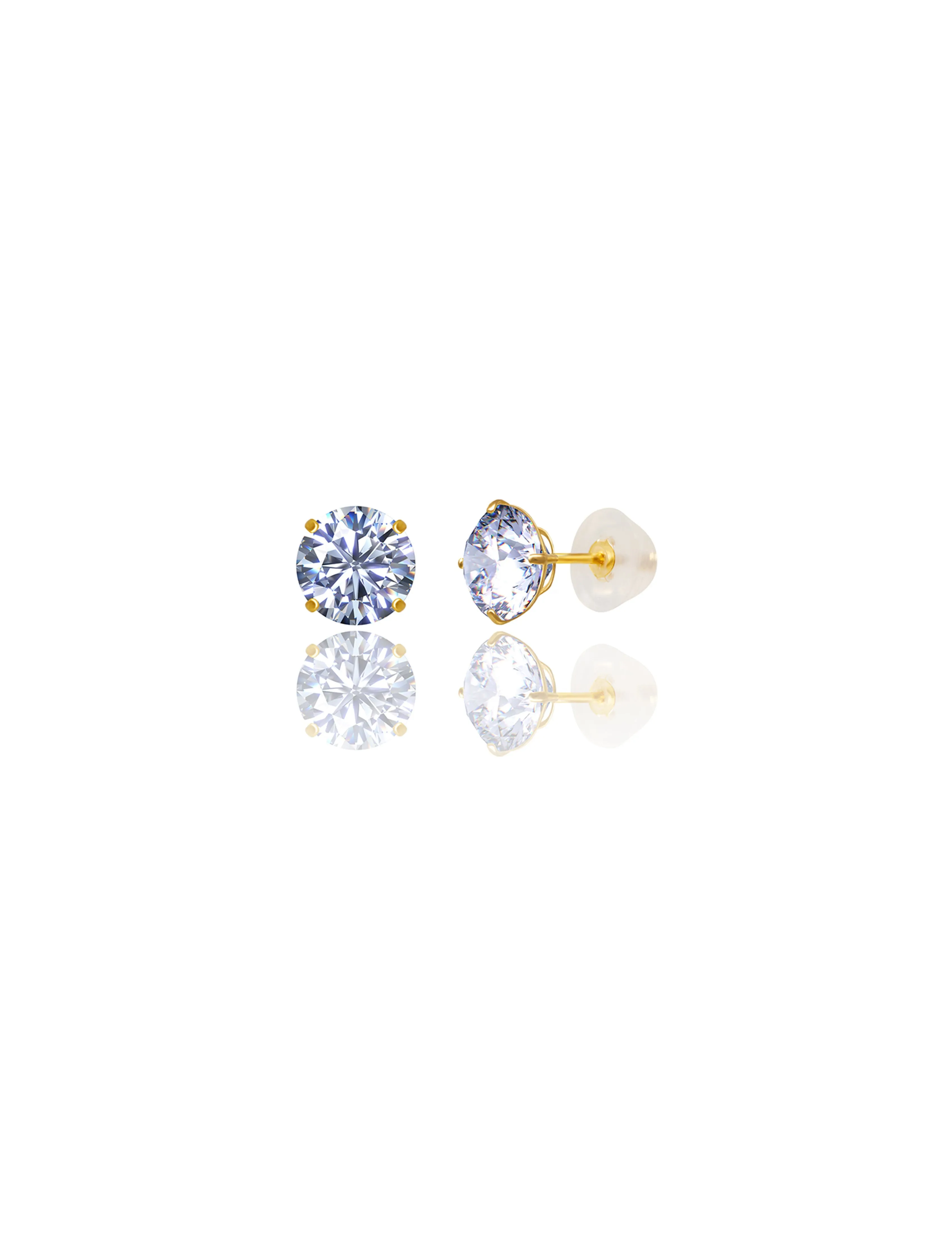 14K Yellow Gold 7MM Round CZ Pushback Stud Earrings