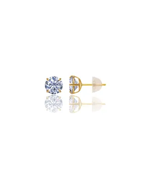 14K Yellow Gold 7MM Round CZ Pushback Stud Earrings