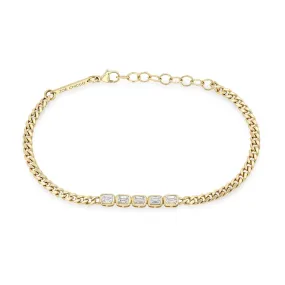 14K Yellow Gold Bezel Set Diamond Small Curb Chain Tennis Bracelet