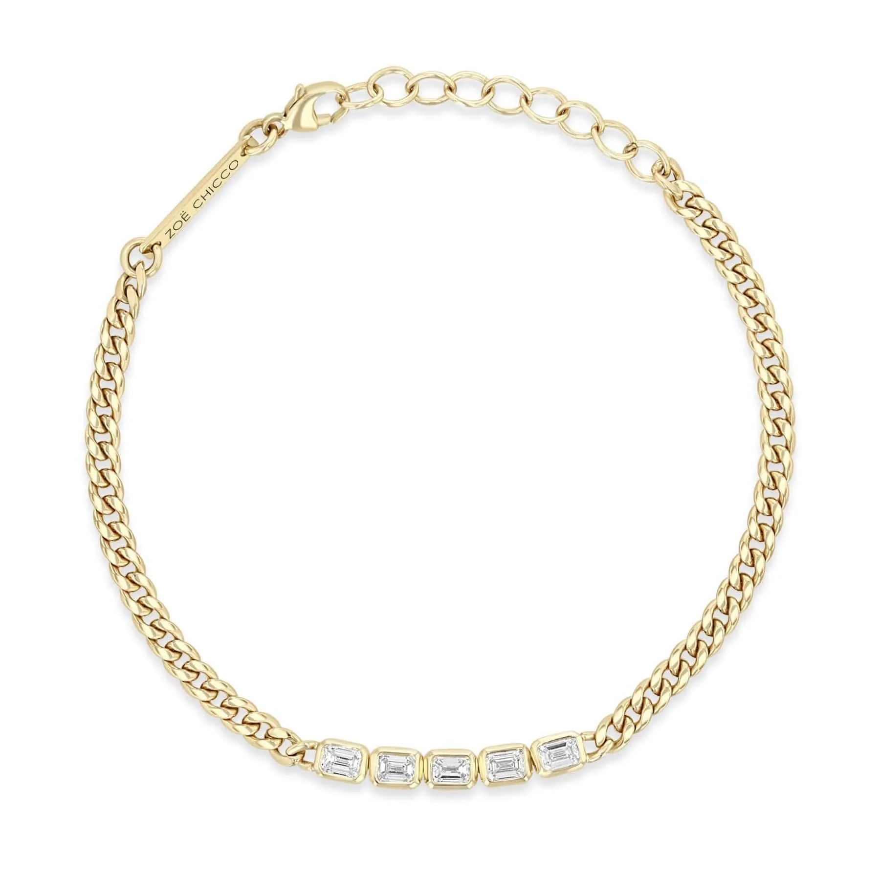 14K Yellow Gold Bezel Set Diamond Small Curb Chain Tennis Bracelet