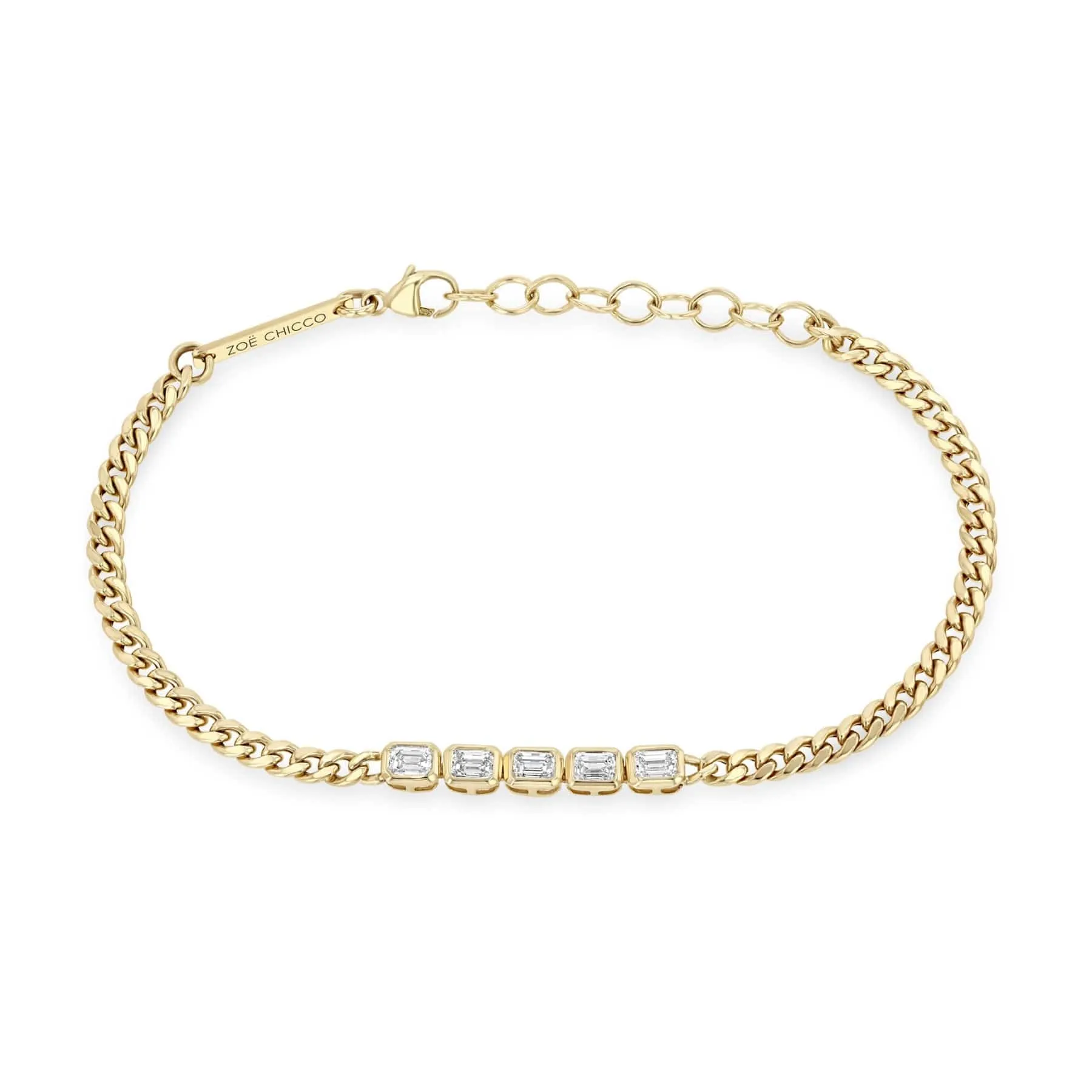 14K Yellow Gold Bezel Set Diamond Small Curb Chain Tennis Bracelet