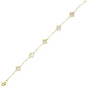 14k Yellow Gold Diamond & Mother of Pearl Clover Bracelet