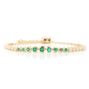 14k Yellow Gold Diamond and Emerald Bolo Bracelet