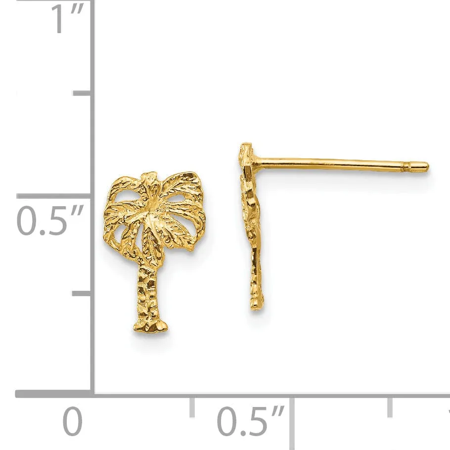 14k Yellow Gold Palm Tree Post Earrings