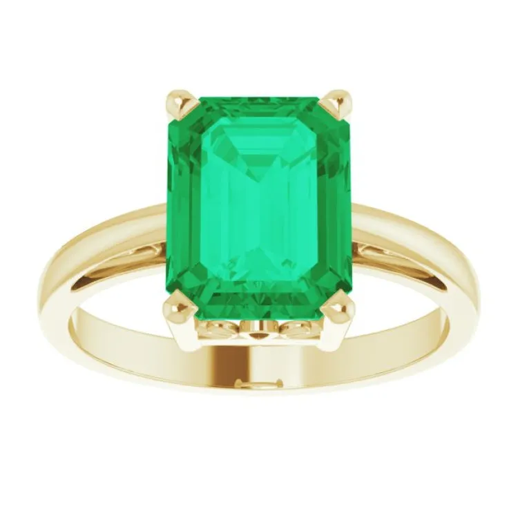 14K Yellow Lab-Grown Emerald Scroll Setting® Ring