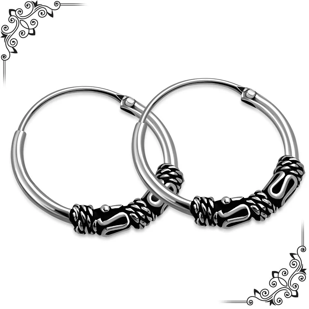 14mm Wide - 1.2mm Thick Bali Silver Hoop Earrings