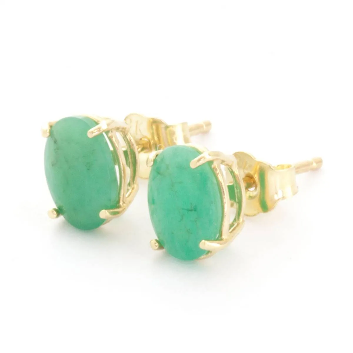 1.8 Carat 14K Solid Yellow Gold Stud Earrings Natural Emerald