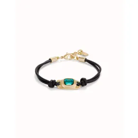 18K gold-plated leather necklace with green crystal - PUL2480VRDORO0M