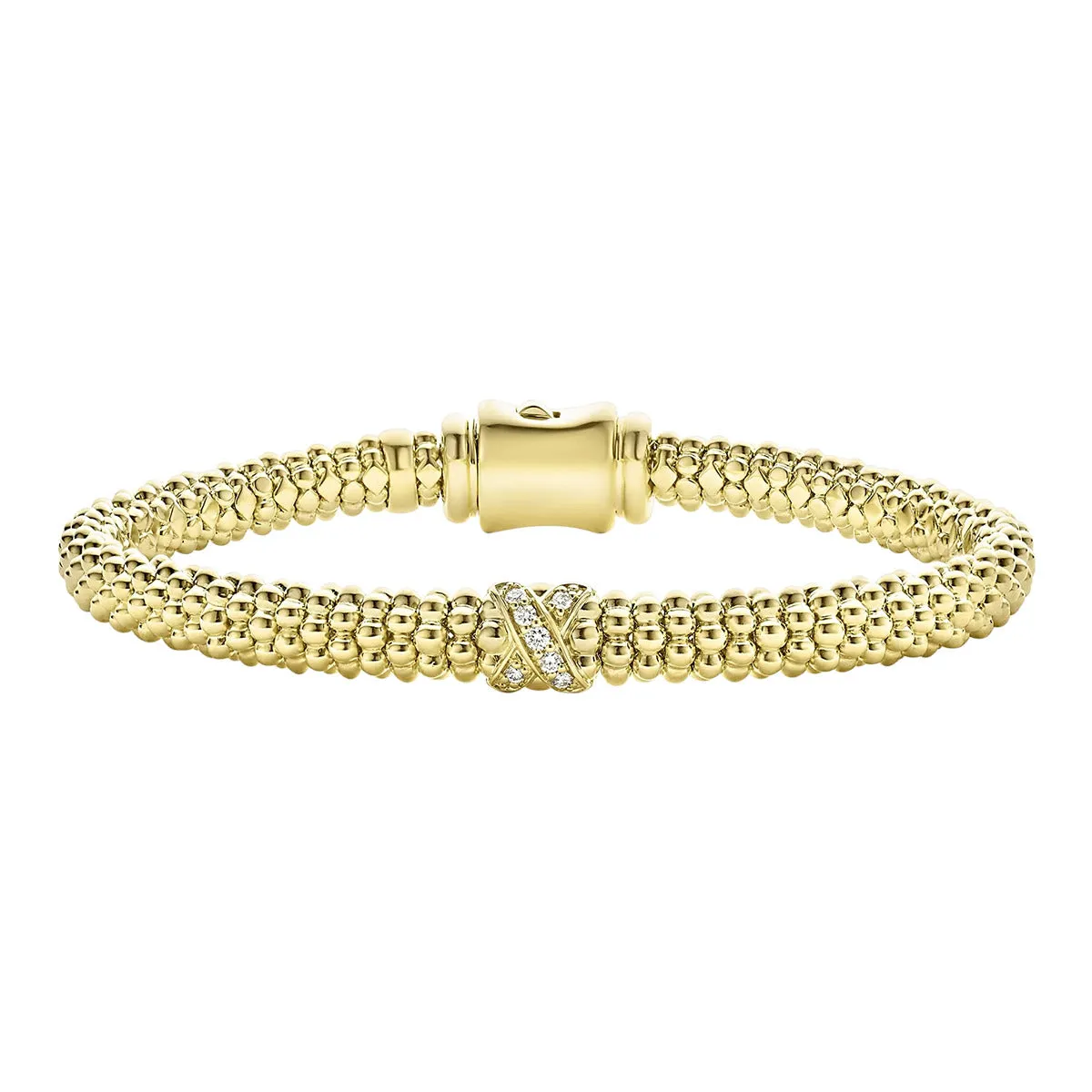 18K Gold X Diamond Caviar Bracelet