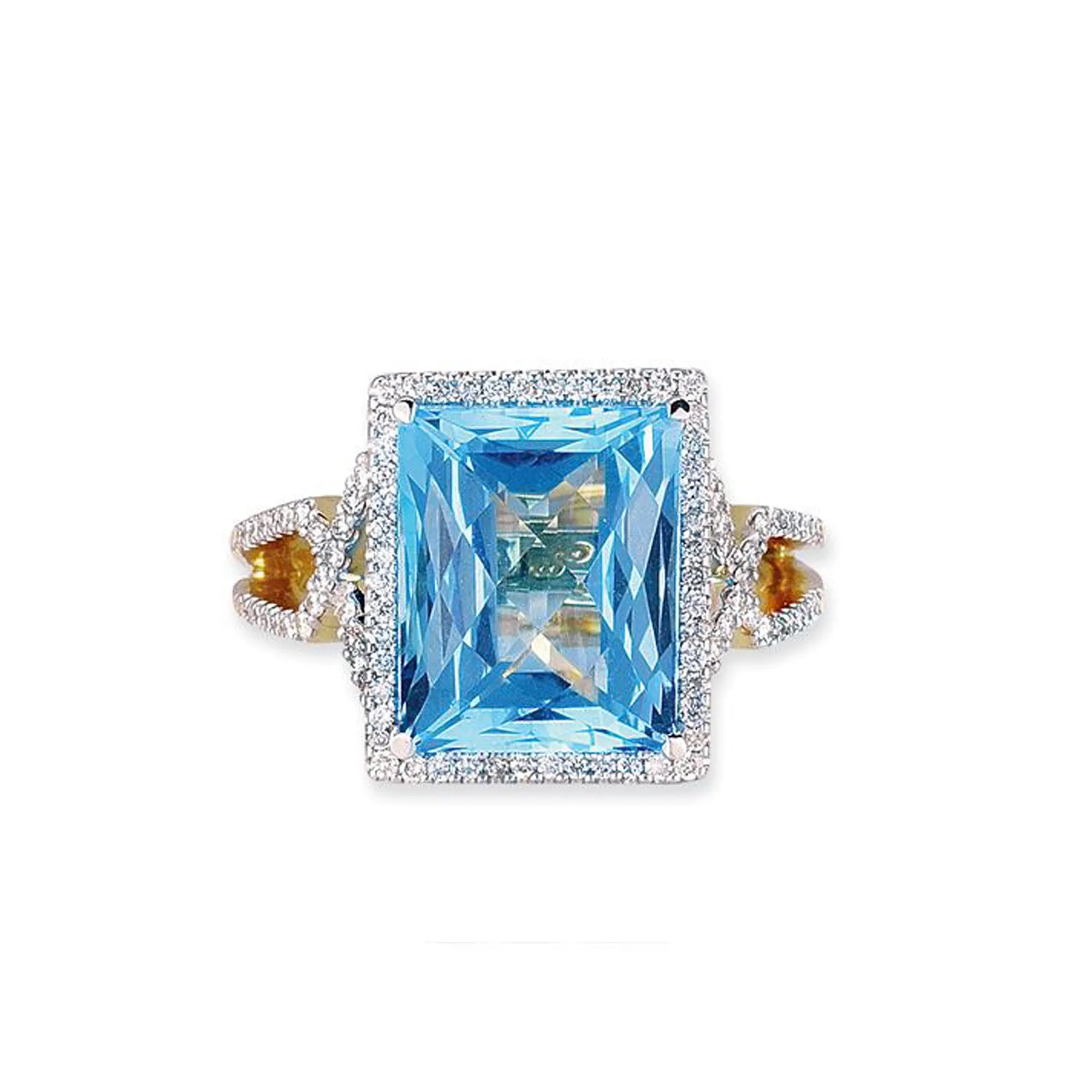 18K Two Tone Gold Ring With Diamonds And Center Blue Topaz