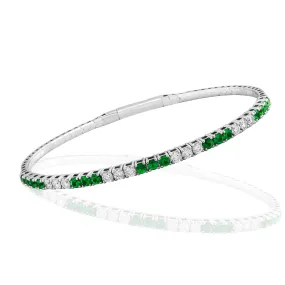 18K White Gold Emerald and Diamond Bangle