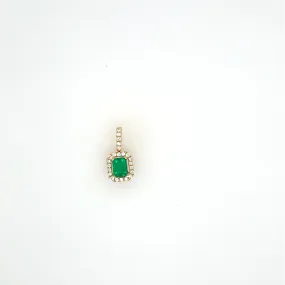 18K Yellow Gold Emerald and Diamond Pendant