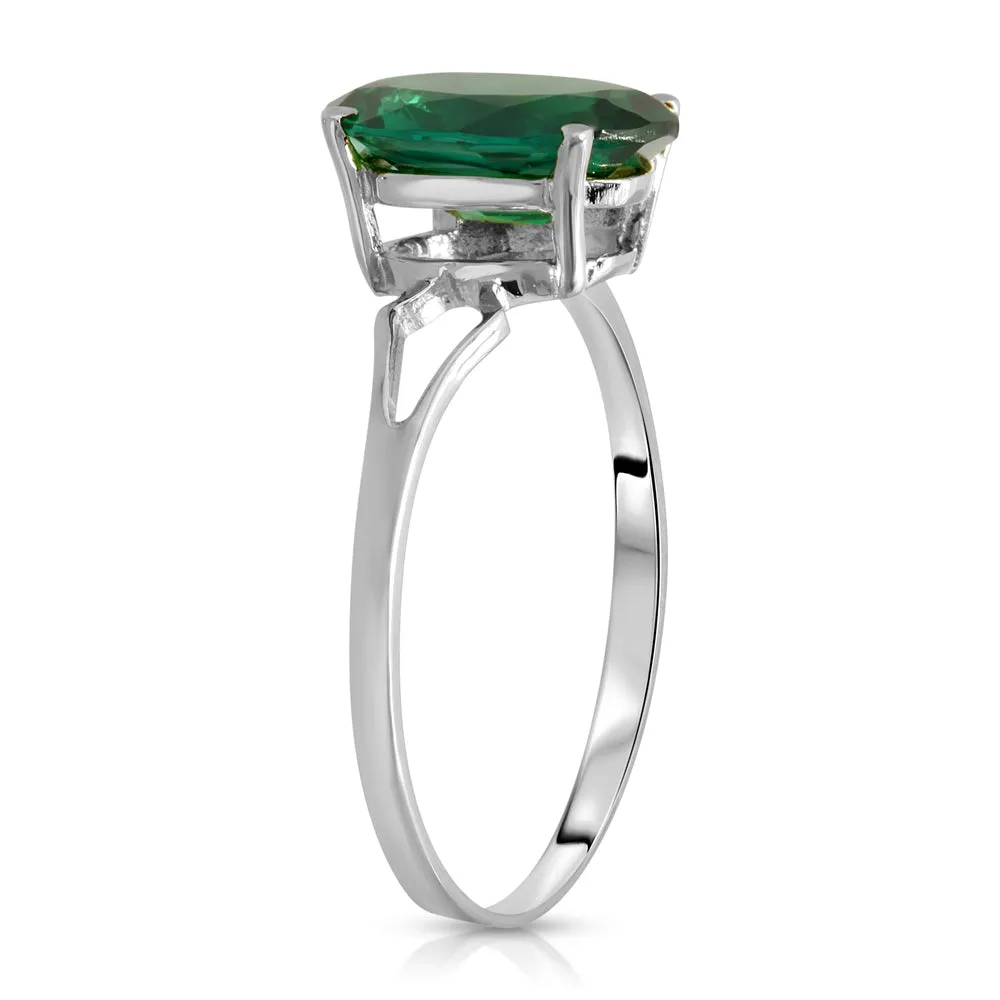 1.90 Carats 14K Solid White Gold Emerald Solitaire Ring with Genuine Vibrant Emerald Brilliant Cut Anniversary Engagement Promise Valentines for Her Him Unisex Ring