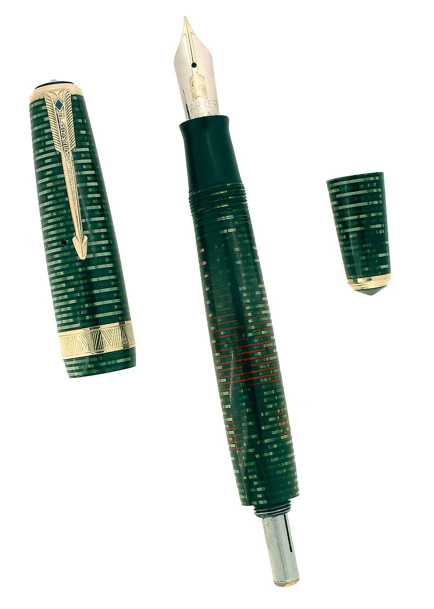 1941 PARKER SENIOR MAXIMA EMERALD PEARL VACUMATIC DOUBLE JEWEL FOUNTAIN PEN RESTORED