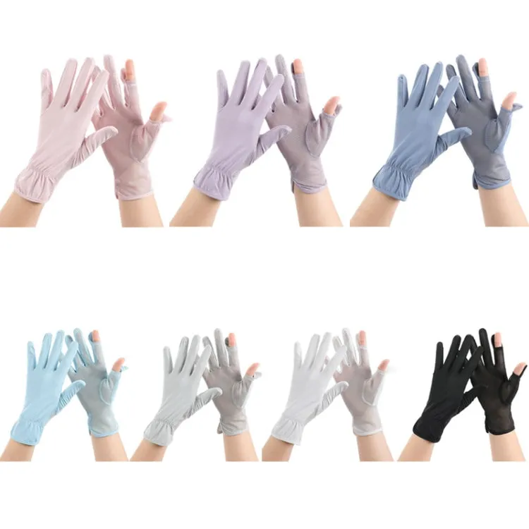 1pair Summer Sunscreen Breathable Thin Anti-ultraviolet Finger Fishing Ice Silk Gloves Free Size(Cloud Black)