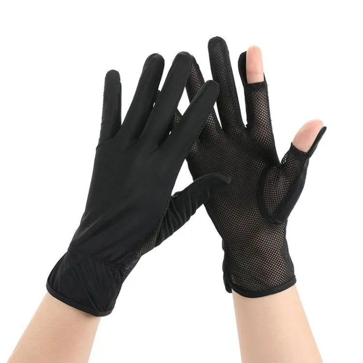 1pair Summer Sunscreen Breathable Thin Anti-ultraviolet Finger Fishing Ice Silk Gloves Free Size(Cloud Black)