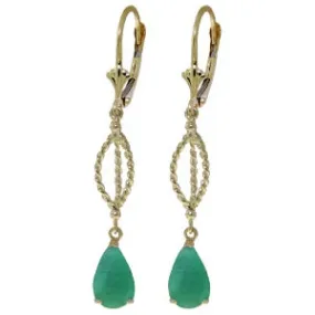 2 Carat 14K Solid Yellow Gold Fleur De Lis Emerald Earrings