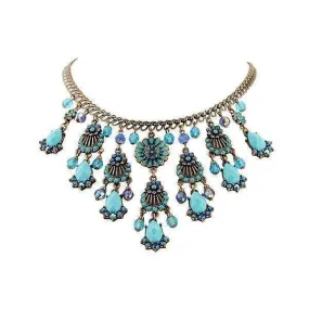 2028 Jewelry Burnished Copper Turquoise AB Crystal Enamel Bib Necklace 16"   3" Extender