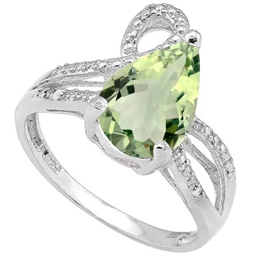 2.65 CT GREEN AMETHYST & DIAMOND 925 STERLING SILVER RING