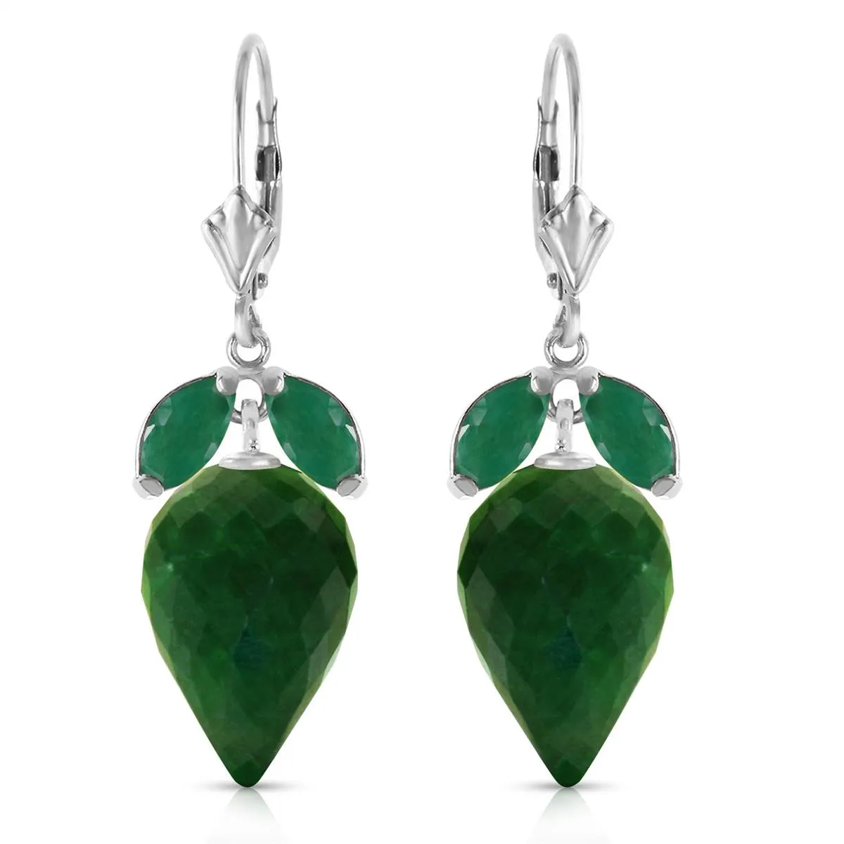 26.8 Carat 14K Solid White Gold Earrings Pointy Briolette Emerald