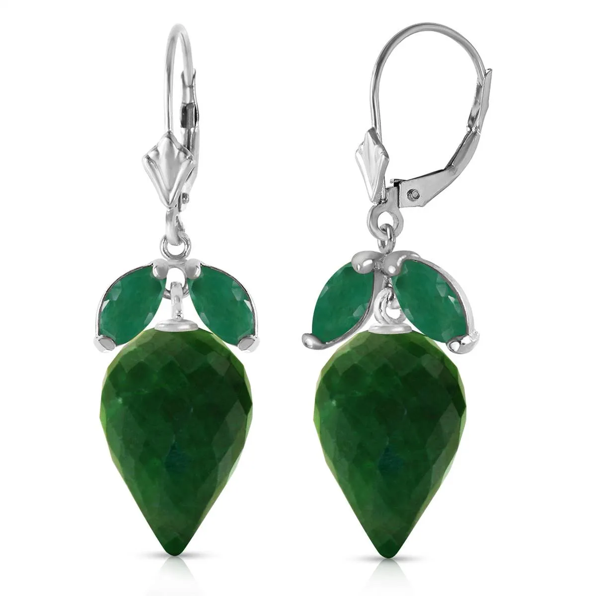 26.8 Carat 14K Solid White Gold Earrings Pointy Briolette Emerald