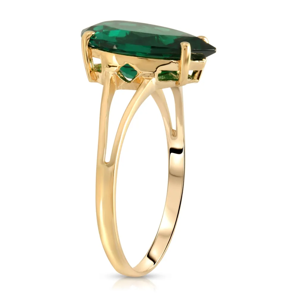 3 Carats 14K Solid Yellow Gold Brilliant Pear Cut Emerald Solitaire Ring with Genuine Vibrant Emerald Anniversary Engagement Promise for Her Him Unisex