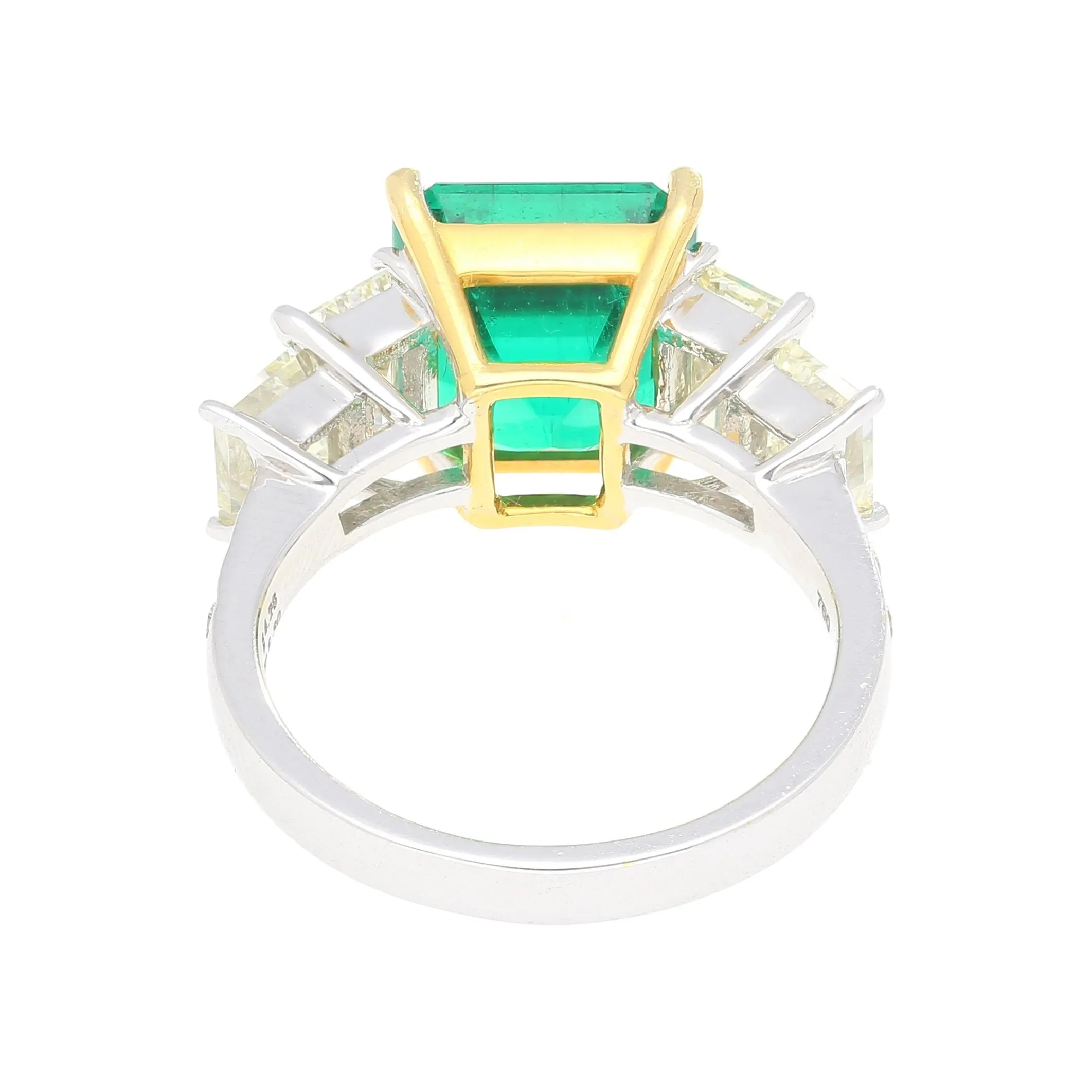 4.26 Carat Vivid Green Colombian Muzo Mine Emerald & Emerald Cut Side Diamond Ring