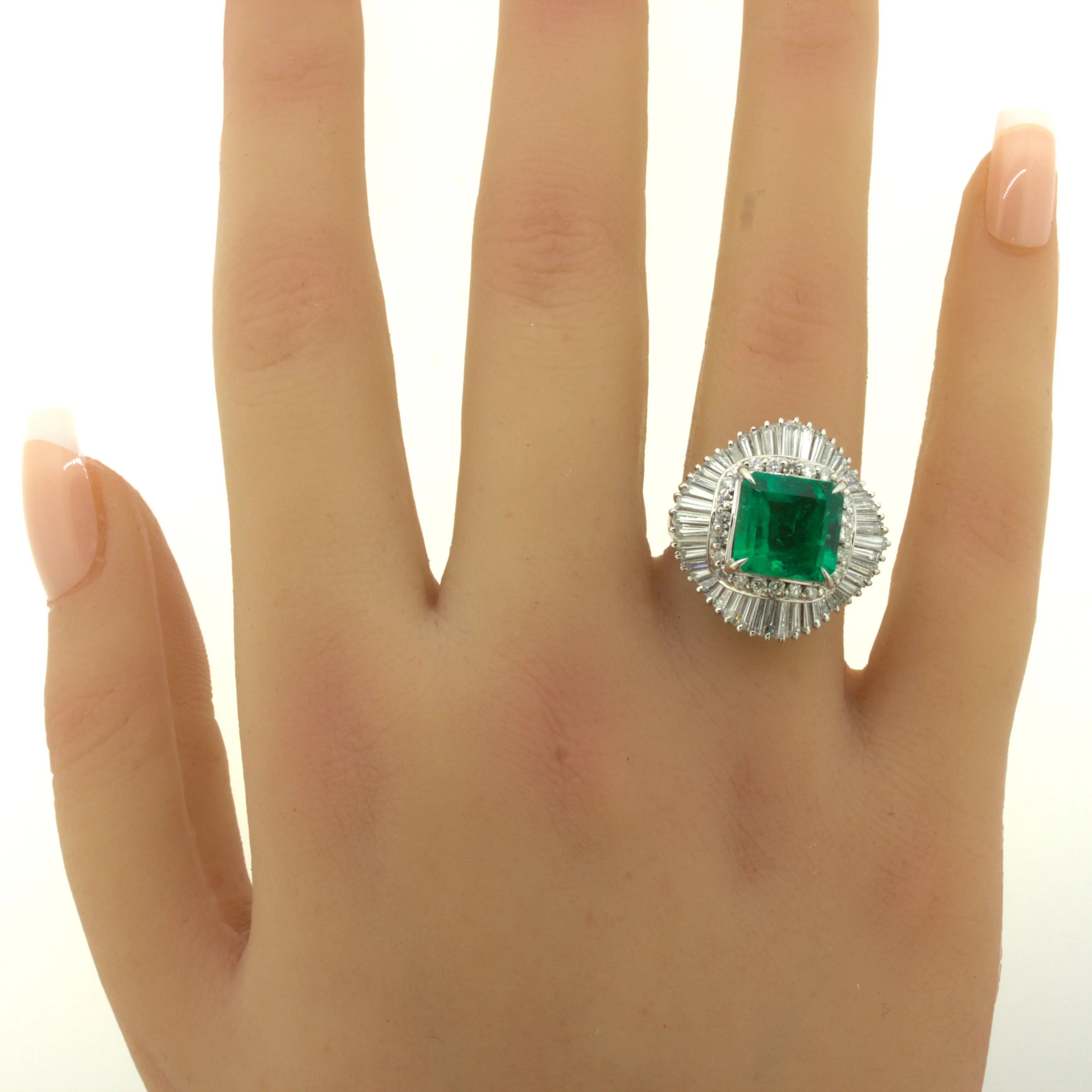 4.42 Carat Emerald Diamond Platinum Ballerina Ring