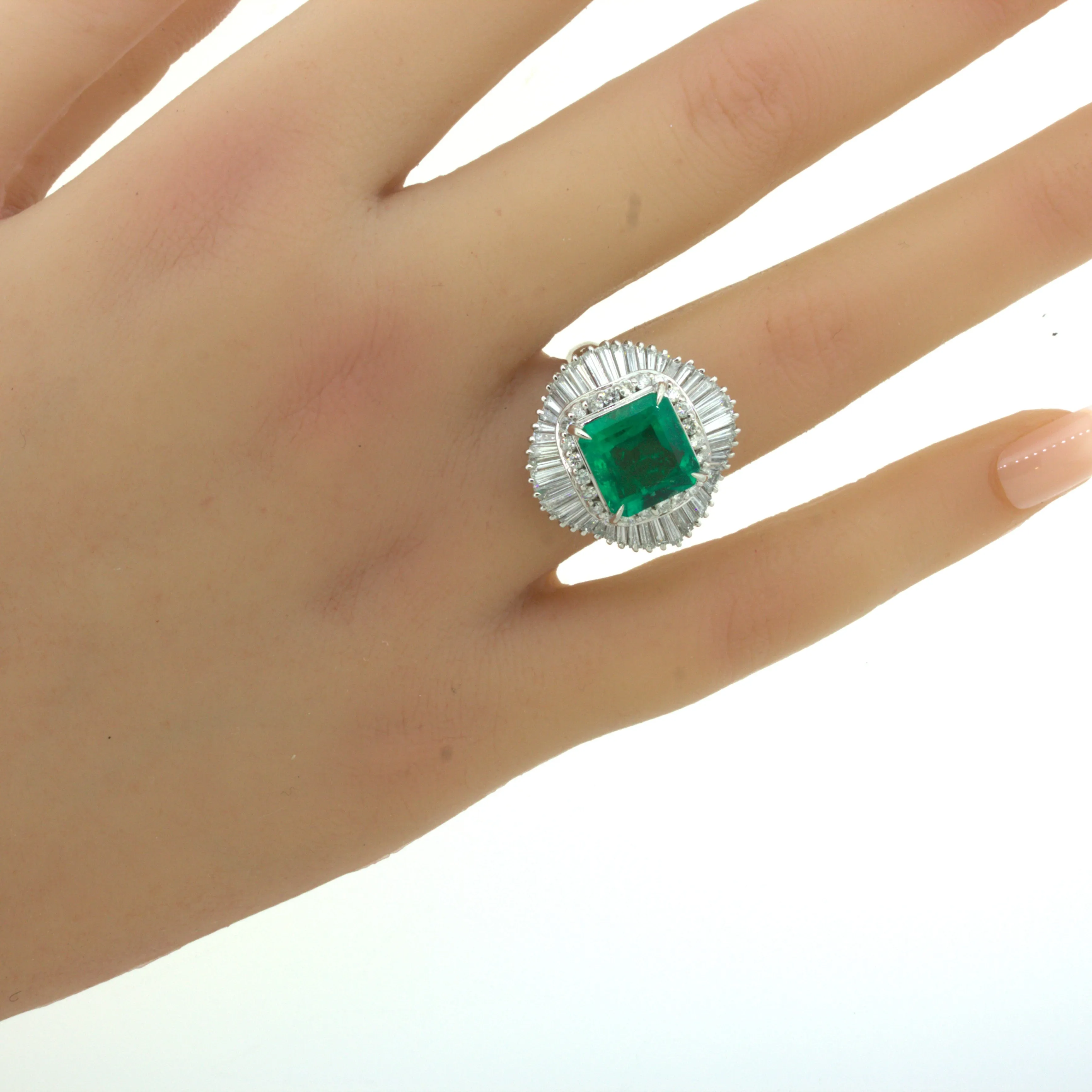 4.42 Carat Emerald Diamond Platinum Ballerina Ring