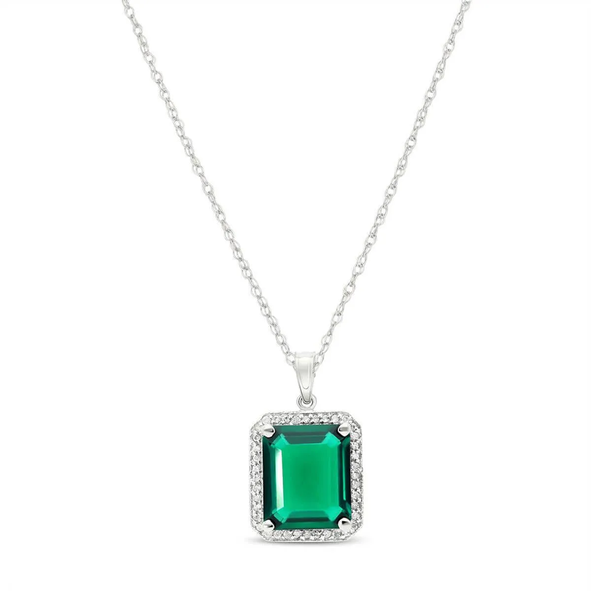 4.70 Carat Total Weight 14K Solid White Gold Emerald Halo Design Pendant Necklace Brilliant Emerald Octagon Shape Cut Natural Diamonds Round Cut Anniversary Engagement Birthday