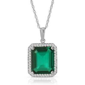 4.70 Carat Total Weight 14K Solid White Gold Emerald Halo Design Pendant Necklace Brilliant Emerald Octagon Shape Cut Natural Diamonds Round Cut Anniversary Engagement Birthday