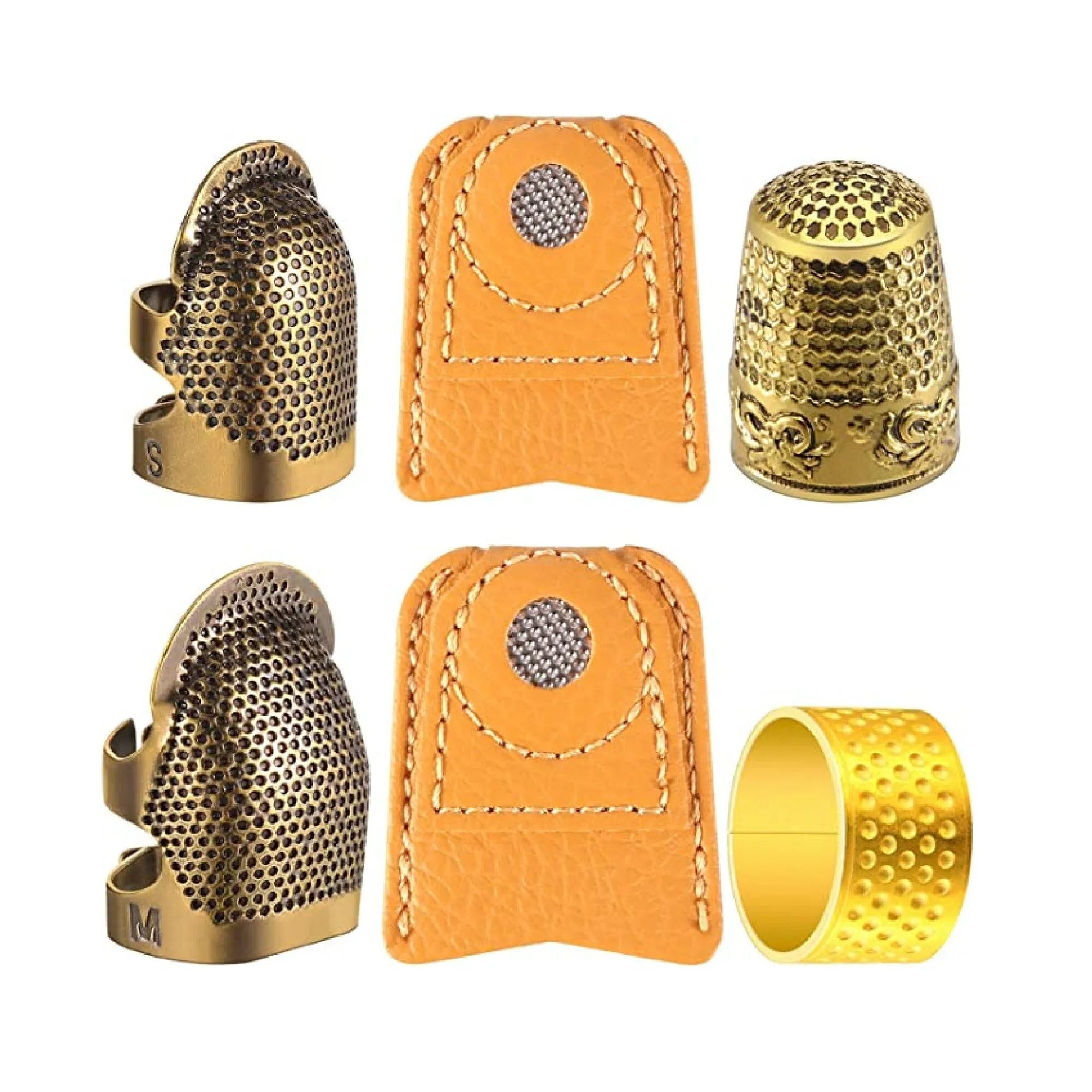 6 Pieces Copper Sewing Thimble | Adjustable Sewing Thimble | Ring Cap | Artificial Leather Coin Finger Guards