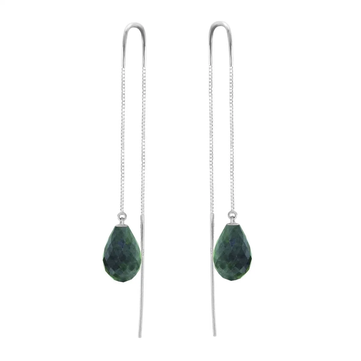 6.6 Carat 14K Solid White Gold Threaded Dangles Earrings Emerald