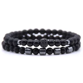 6mm Natural stone beads Bracelet 2pcs/set CZ Ball Beaded bracciali femme Friends Bracelets For Women Men Jewelry mens bileklik