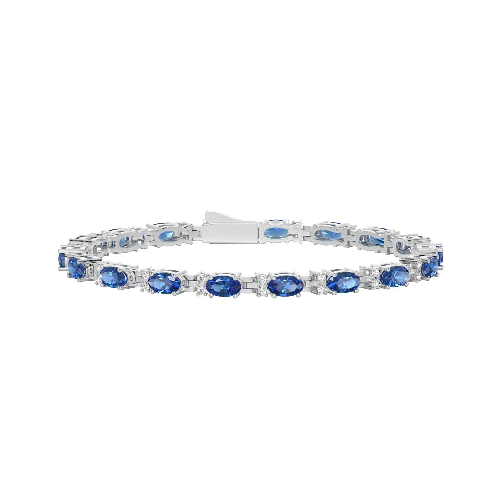 8 CT. Classic Oval White Sapphire & Blue Sapphire Tennis Bracelet