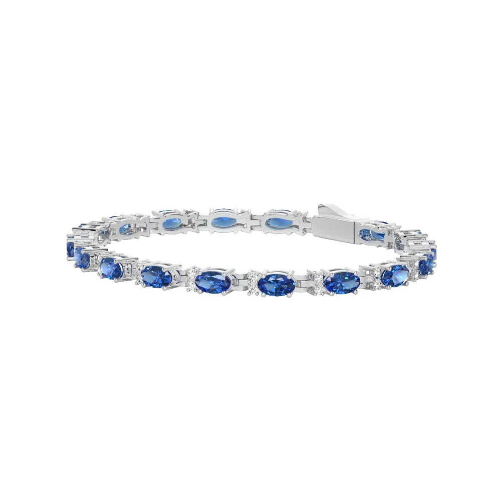 8 CT. Classic Oval White Sapphire & Blue Sapphire Tennis Bracelet