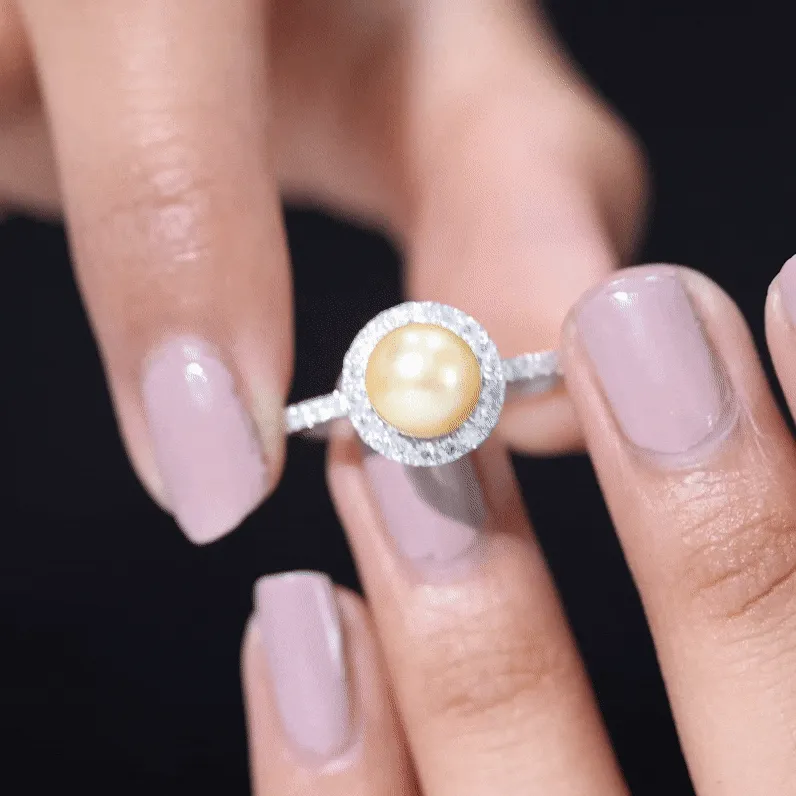 8 MM South Sea Pearl Engagement Ring with Diamond Floating Halo