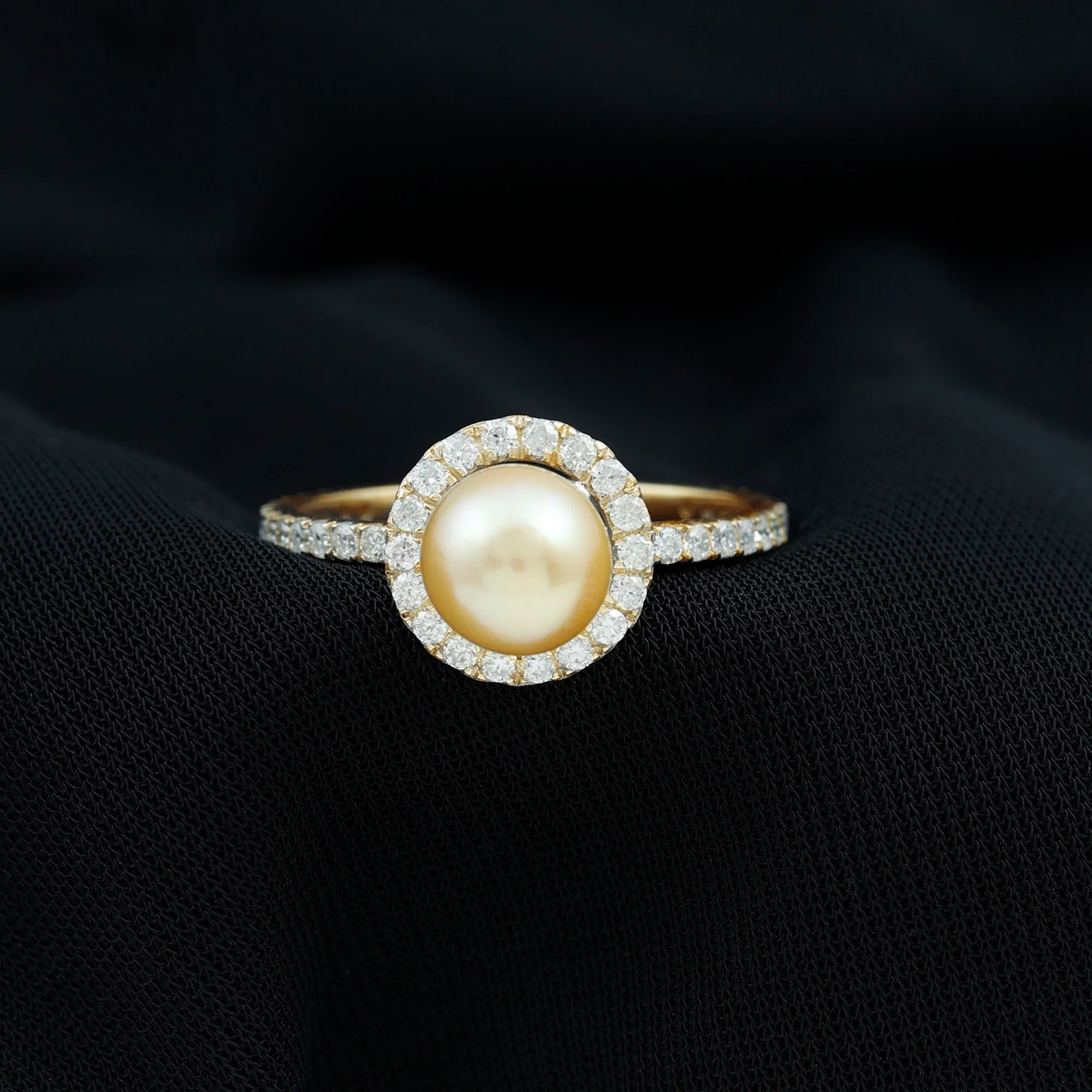 8 MM South Sea Pearl Engagement Ring with Diamond Floating Halo