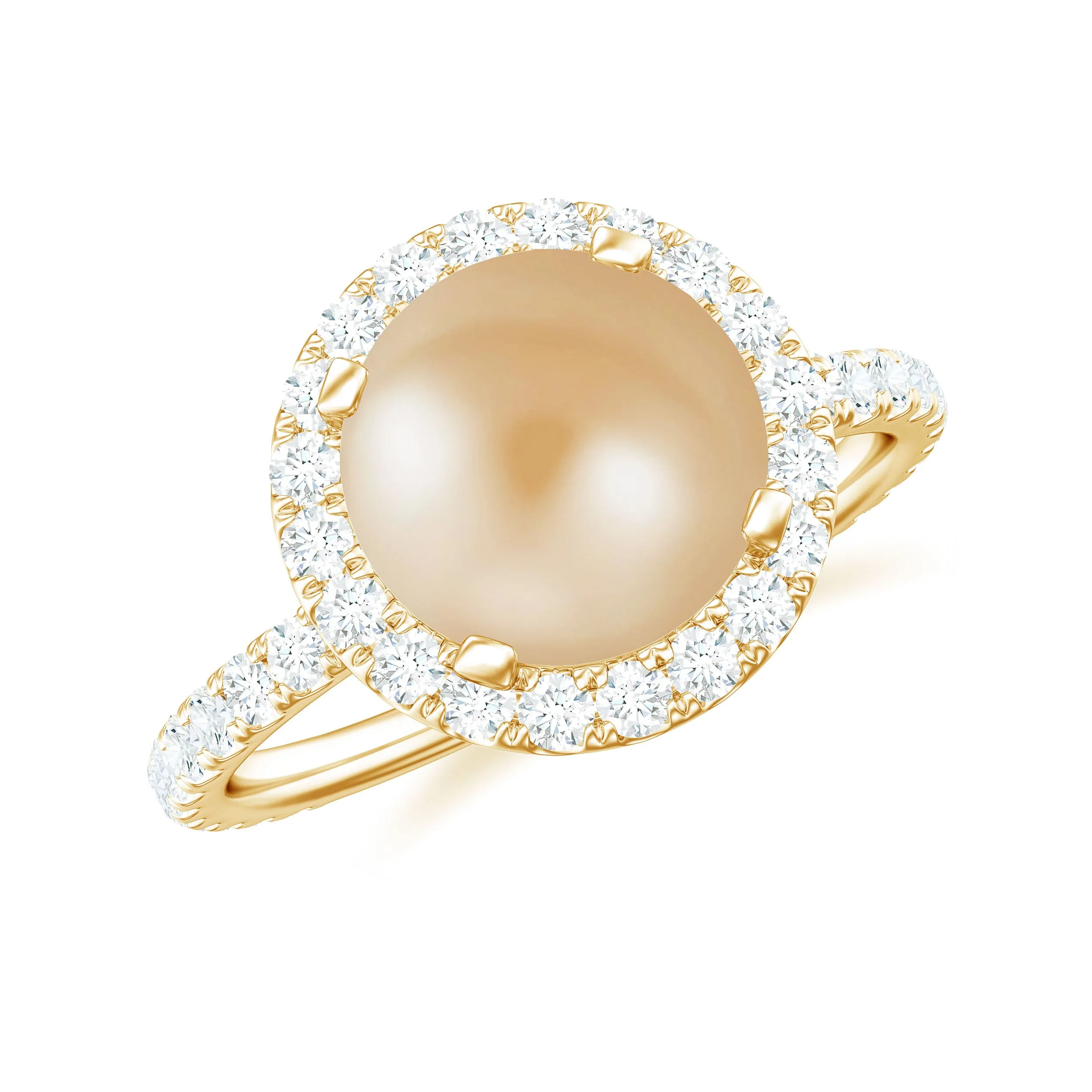 8 MM South Sea Pearl Engagement Ring with Diamond Floating Halo