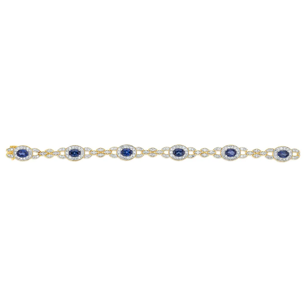 9ct Yellow Gold Diamond And Created Sapphire 19cm Bracelet