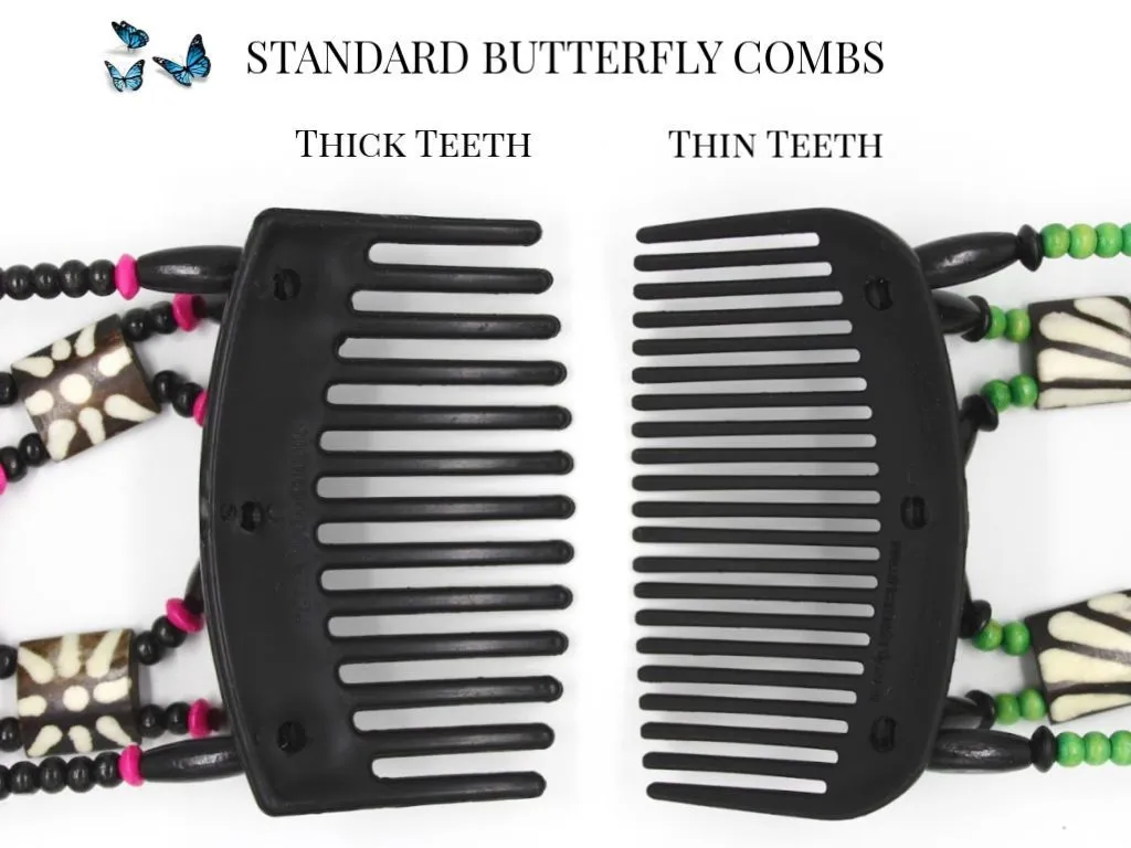 African Butterfly Thick Hair Comb - Dalena Black 108