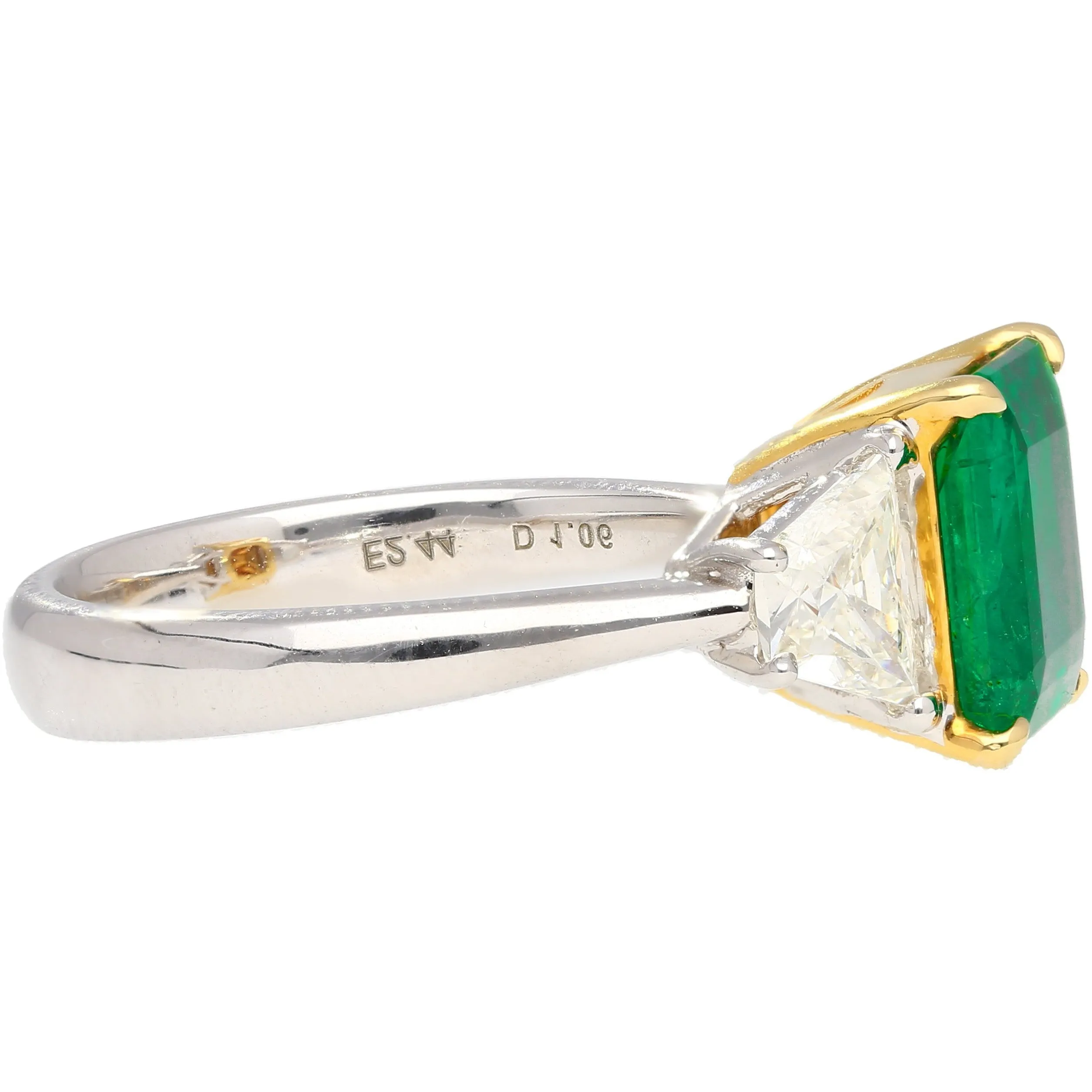 AGL Cert. 2.44 Carat No Oil Colombian Emerald & Trapezoid Diamond Ring