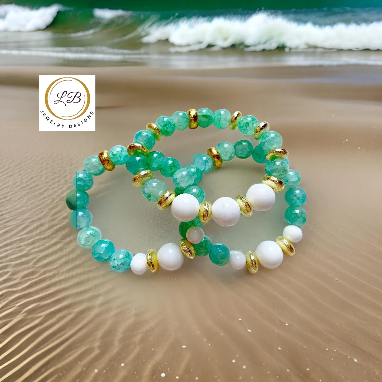 Alabaster & Green Agate Gemstone Beaded Bracelet