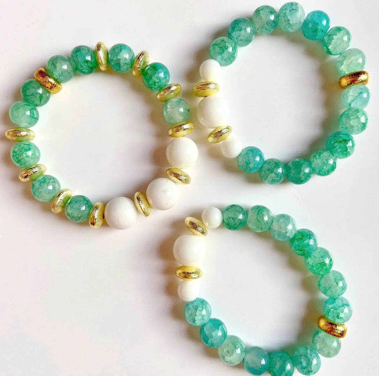 Alabaster & Green Agate Gemstone Beaded Bracelet